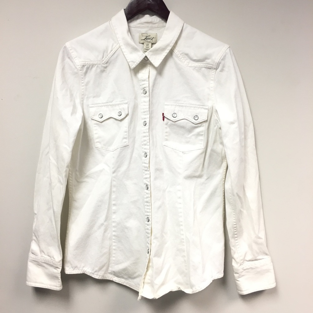 Levi’s White Denim Pearl Snap Western Shirt